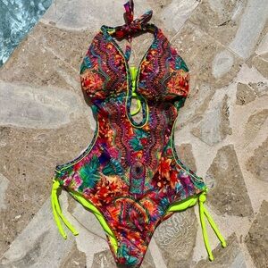 **SOLD** Tropical Beaded Swimwear with Neon Accents